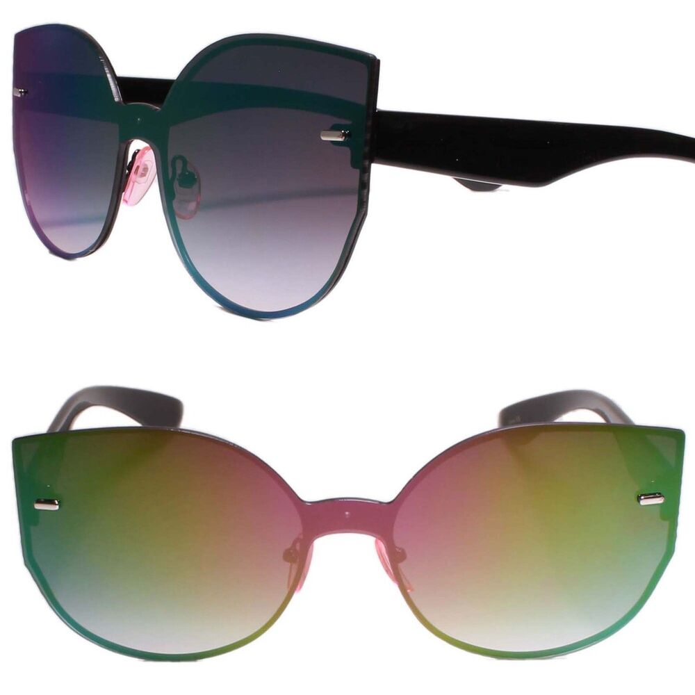 Gorgeous Elegant Classic Womens Rimless Mirrored Lens Round Cat Eye Sunglasses